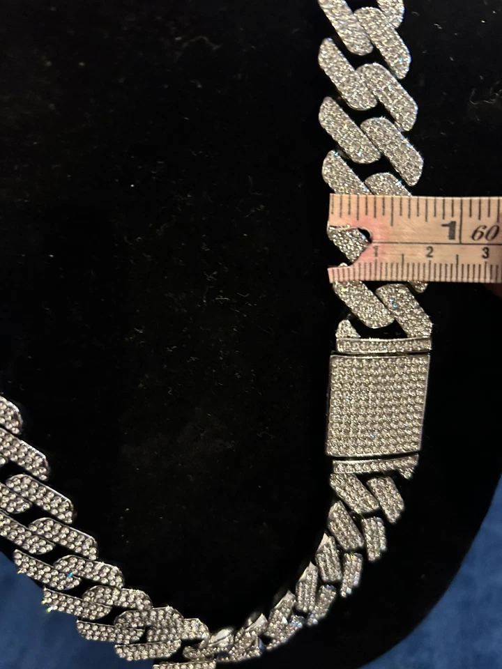 Gargantilla para hombre Miami Cuban Link Chain Iced Out blanca circonita VVS Real ICY 20 pulgadas Foto 4 de 4