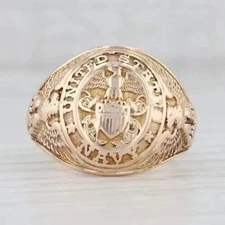 Without Stone Beautiful Men's US Navy Wedding Ring 14K Yellow Gold Plated Silver