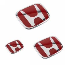 3pcs Jdm Red Front Rear Steering Badge H Emblem For Honda Fit Jazz 2009-2013