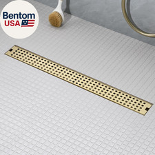 12 Inch Linear Shower Drain - Brushed Gold 304 Stainless Steel Rectangular Floor