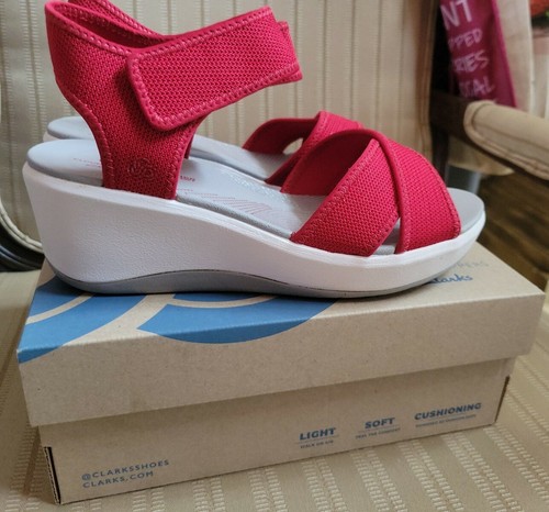 Clarks Cloudsteppers Wedge Sport Sz 6.5W Red Women Ortholite Sandals - Picture 9 of 11