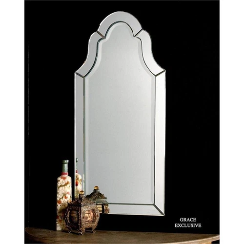 Uttermost Hovan Contemporary Wood Frameless Arched Beveled Mirror in Gray - Picture 2 of 6