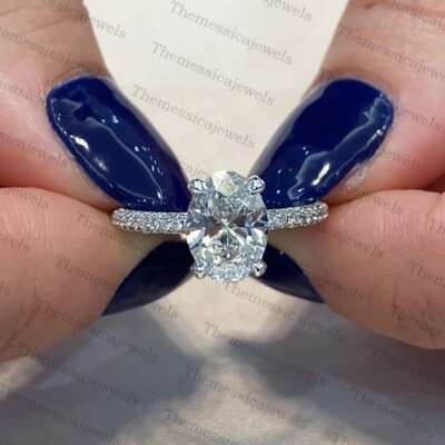 2.69 TCW Oval Cut Moissanite Engagement Wedding Ring In 14k White Gold Plated