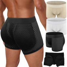 Men Padded Underwear Breathable Butt Lifter Boxer Briefs with Removable Pads US