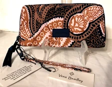 Vera Bradley Ultralight Accordion Wallet Fern Paisley Removable Wristlet Strap