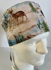 Deer Bear Lined Medical Skull Scrub Cap Surgery, Chef, Chemo Hat