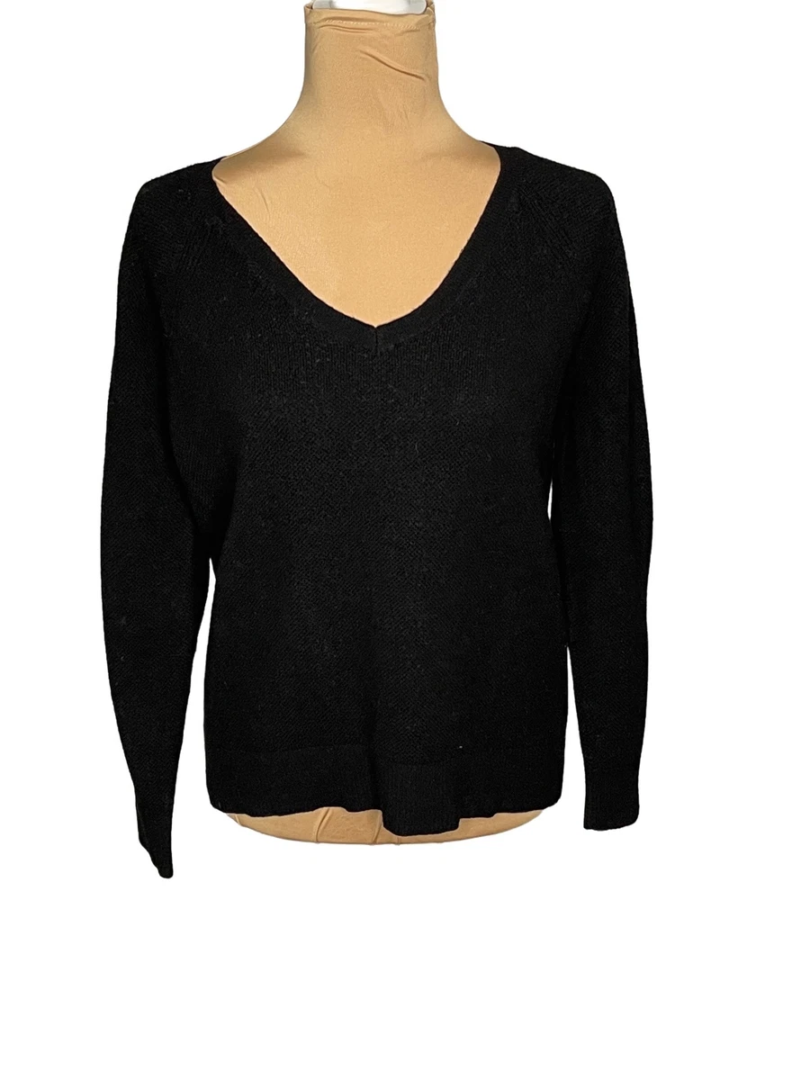 GAP Women s Sweater V neck Basic Black Long Sleeve Wool Blend Size