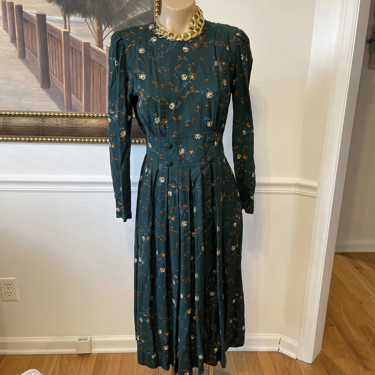 karin stevens casual dresses Vintage Karin Stevens Floral Dress 12 Cottage Core Pockets Roses PTP 20 STH 47