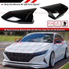 FOR 21-24 ELANTRA M STYLE GLOSS BLACK SIDE MIRROR COVER CAP OVERLAY W/ LED LIGHT