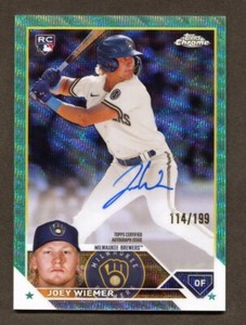2023 Topps Chrome Joey Wiemer Aqua Wave Auto /199 Rookie Brewers