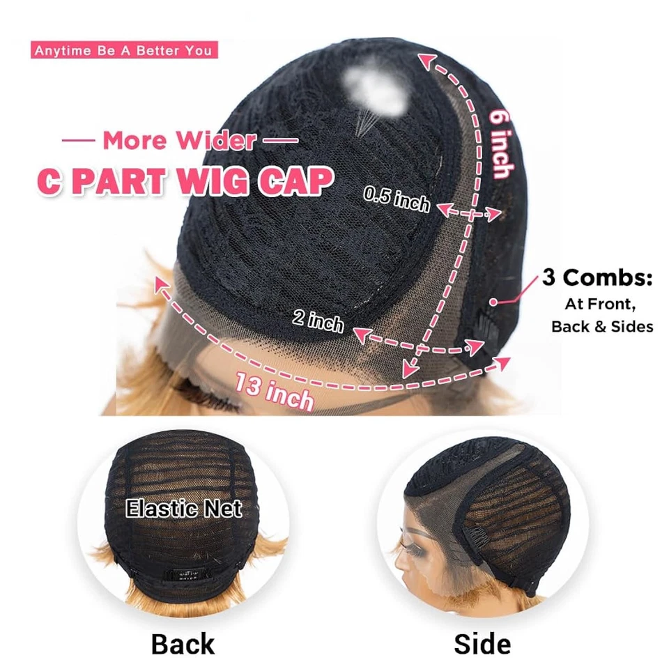 Pixie Corto 100% Cabello Humano, Parte Lateral, Encaje HD, Ombre Natural a Rubio Miel Foto 3 de 4