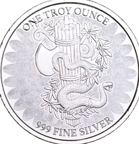 1 Oz  SILVER ROUND 999 Fine - CUT SAW MINT UNITY COIN  LIBERTY & SNAKE (IN CAP)