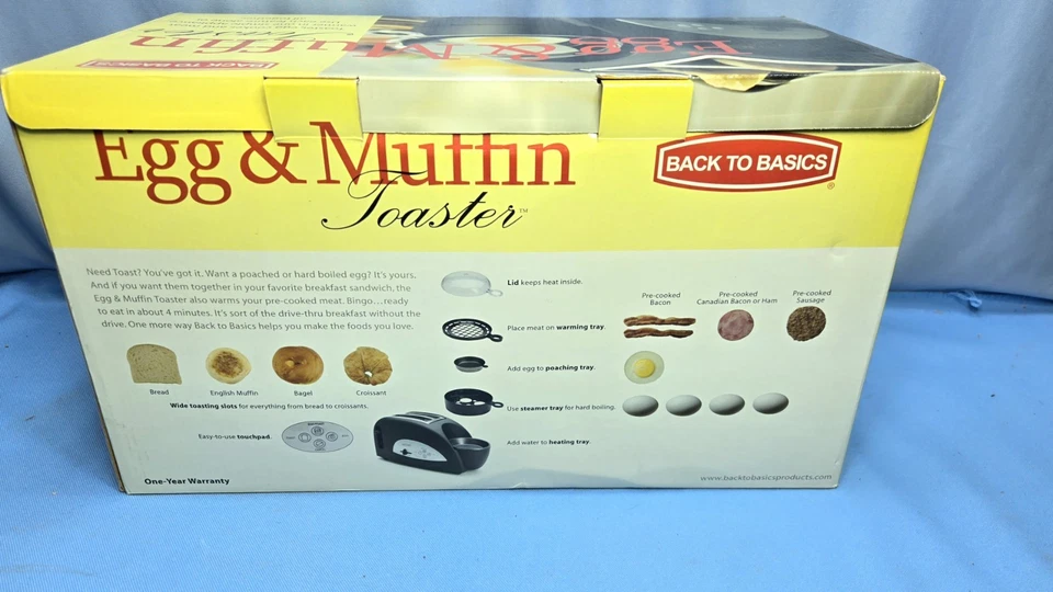 TEM500 Egg Muffin 2-Slice Wide Slot Toaster Back Basics Breakfast Sandwich Maker - Image 2 of 3
