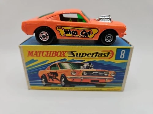 Lesney Matchbox Wildcat Dragster Ford Mustang No 8 G Superfast Box Black Base