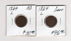 INDIAN HEAD CENT bronze 1864-L in AG condition, This is for Left Coin Only