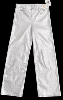 Abercrombie Kids Girls 15/16 Silver Metallic High Rise Wide Leg Jeans NWT $65 - Image 1 of 4