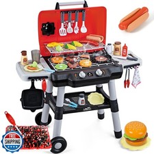 Kids Play Kitchen Toys, Kids BBQ Grill Playset with Smoke Sound L