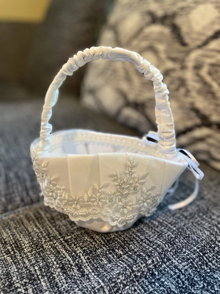 Cesta niña flor blanco marfil decoración boda L7,5xW8,5x3,5H Foto 2 de 4
