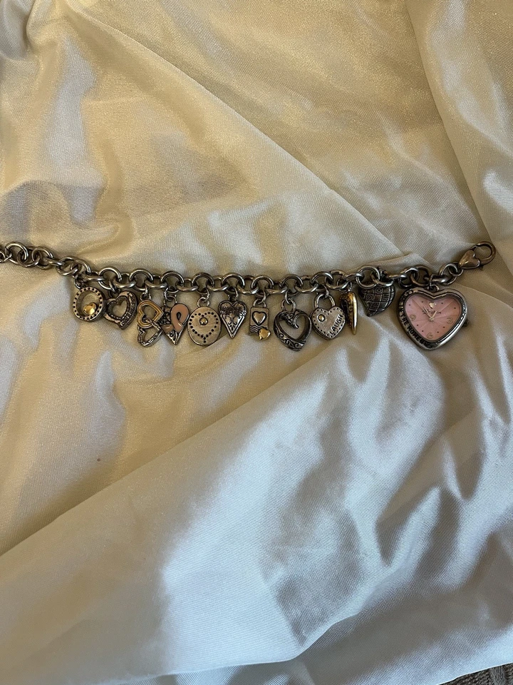 "Reloj pulsera vintage Brighton plata mujer encanto no probado no funciona 8,25""" Foto 2 de 4