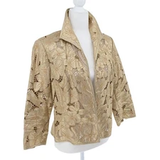 CARLISLE Iridescent Gold Floral Lace Jacket Blazer Shabby Chic Quiet Luxury