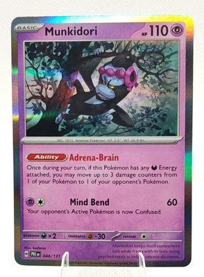 munkidori pokemon card (072/064) PokeGuard you may move up to 3 damage counters from 1 of your Pokemon to 1 of your opponents Pokemon Pokemon Card "Munkidori" 107/101 sv6