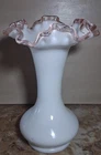 Vintage Collectible Fenton Rose Crest White Milk Glass Vase