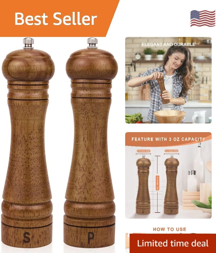 Natural Oak Wood Salt and Pepper Grinder Set - Perfect for Culinary Enthusiasts