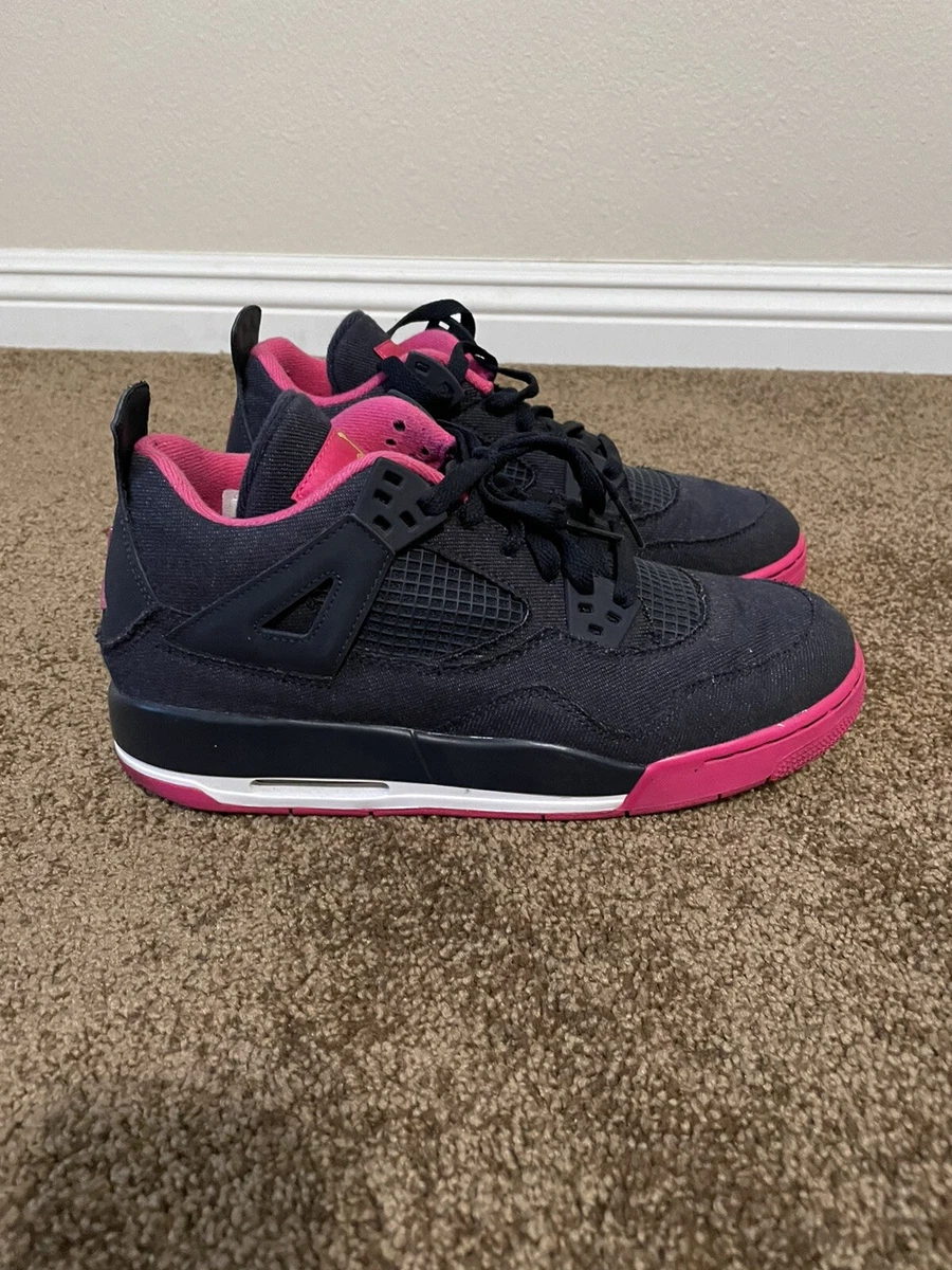 Air Jordan 4 Retro Denim Sneakers 487725-408 Dk Obsidian/Pink Size 8Y