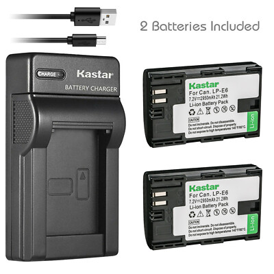 Kastar LP-E6 Battery+Charger For 80D 90D 70D 6D 7D EOSR 5D MARK II III IV Camera