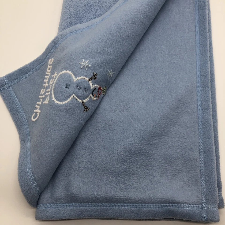 Manta bebé Pottery Barn niños primer regalo de Navidad polar muñeco de nieve azul 30"x40" Foto 4 de 4