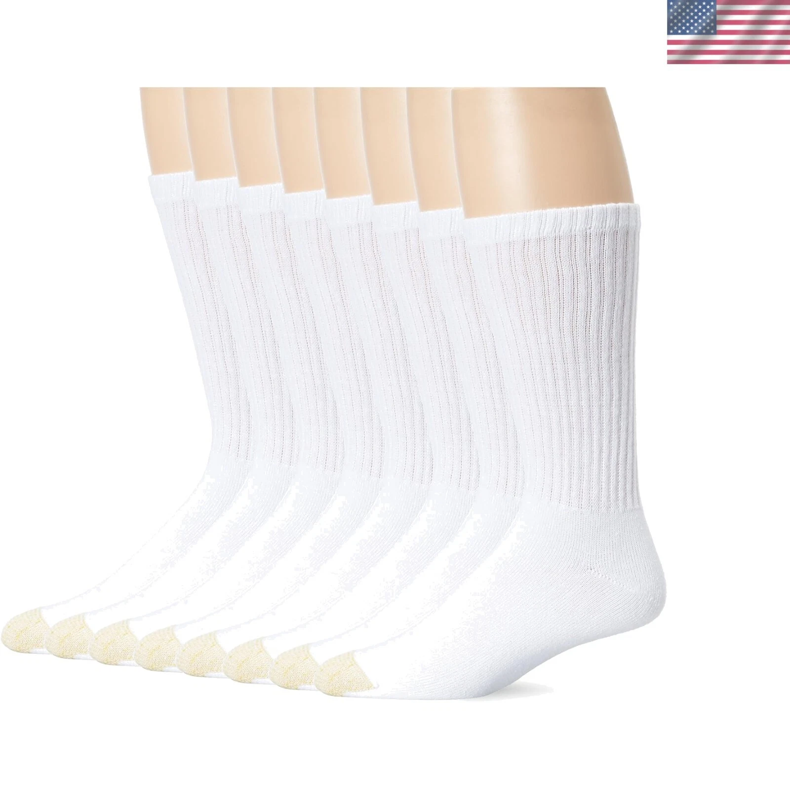 Machine Washable Cotton Athletic Crew Socks - 8 Pairs, Cushioned Fit for Men