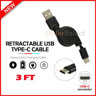 USB Type-C Retract Charger Cable Cord for Phone Xiaomi Poco F4 / M3 Pro / X4 GT