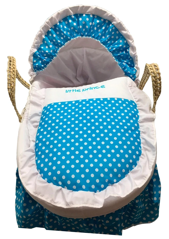Mother Nature Inspired Baby Moses Basket Bedding/Dressing - Blue Polka Dots