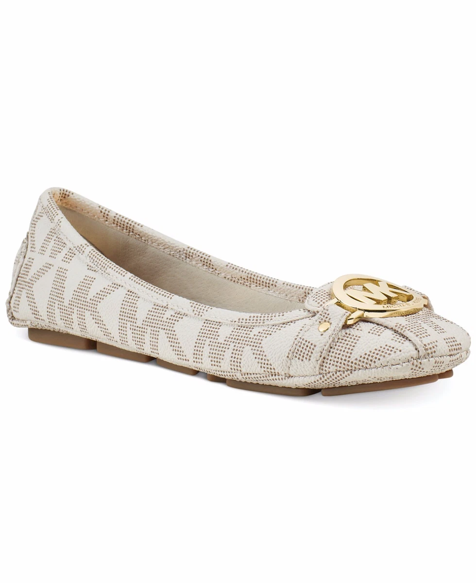 Michael KORS FULTON GOLD MK LOGO VANILLA SIGNATURE PVC MOCCASINS I LOVE SHOES
