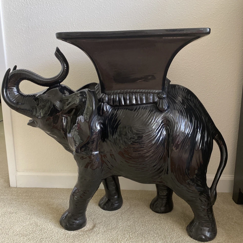 large Modern Black Glazed Ceramic Elephant Form Side Table/Statue, pick up only! - Image 2 of 4