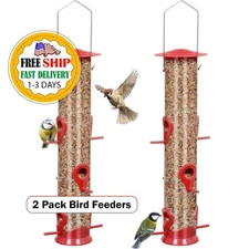 Paquete de 2 Comederos de Pájaros de Tubo Colgantes para Exteriores, Resistentes