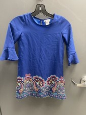 Emily West Girls Sz 7 Blue Paisley 3/4 Sleeve Lined Polyester Dress