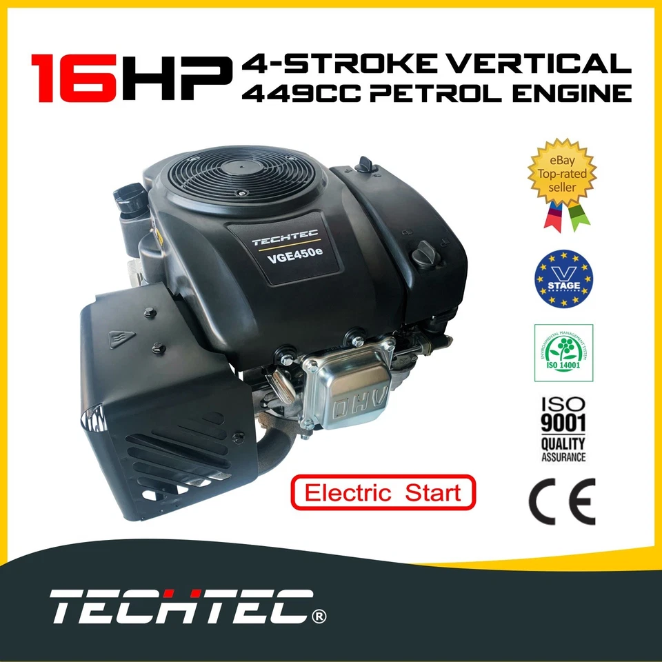 16HP Vertical Shaft Petrol Engine For Ride On Mowers 4-Stroke OHV Electric Start