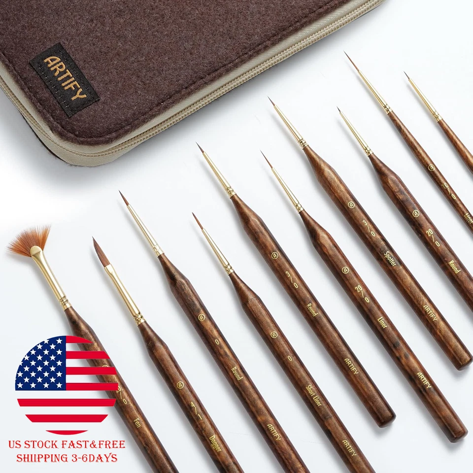 ARTIFY ART SUPPLIES Artify 10pcs Extreme Detail Paint Brushes with a Handbag or Fine Detailing