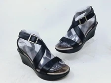 Tsubo Womens Black Leather Slingback Strappy Wedge Sz. 6.5