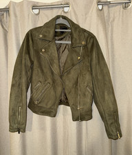 New Look Green Suede Biker Jacket Zip Closure Pockets Short Womens Size 8