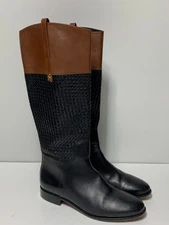 Cole Haan Rigby Riding Boots Black Brown Woven Leather Size 9.5 B F14D42255