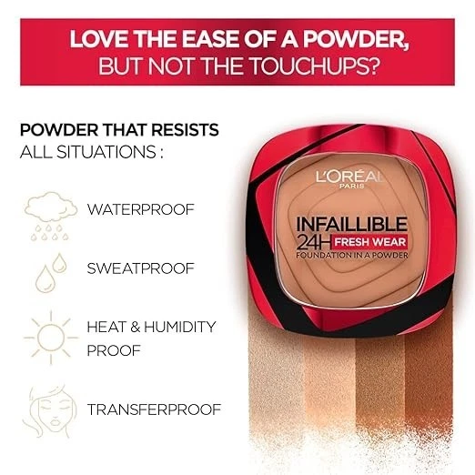 L'Oreal Paris Infallible 24H Fresh Wear Foundation in a Powder, 20 Ivory, 9g, Wa - Image 2 of 4