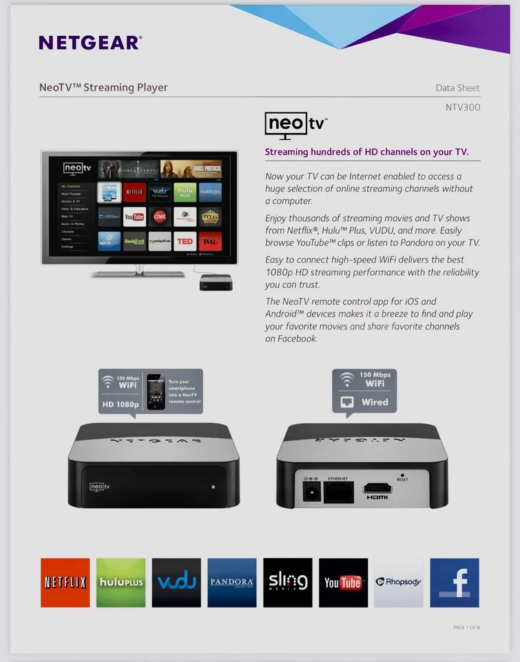 Netgear NeoTV Streaming Player NTV300 - Netflix, Hulu+, VUDU, YouTube & Pandora - Image 3 of 4