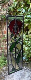 Antique Good Beautiful Reclaimed Stained Glass & Lead Lined Window Art Panel