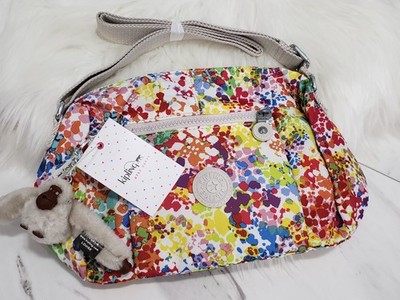 NEW HB6557 KIPLING WES SHOULDER CROSSBODY HANDBAG PURSE Burst Neon rainbow