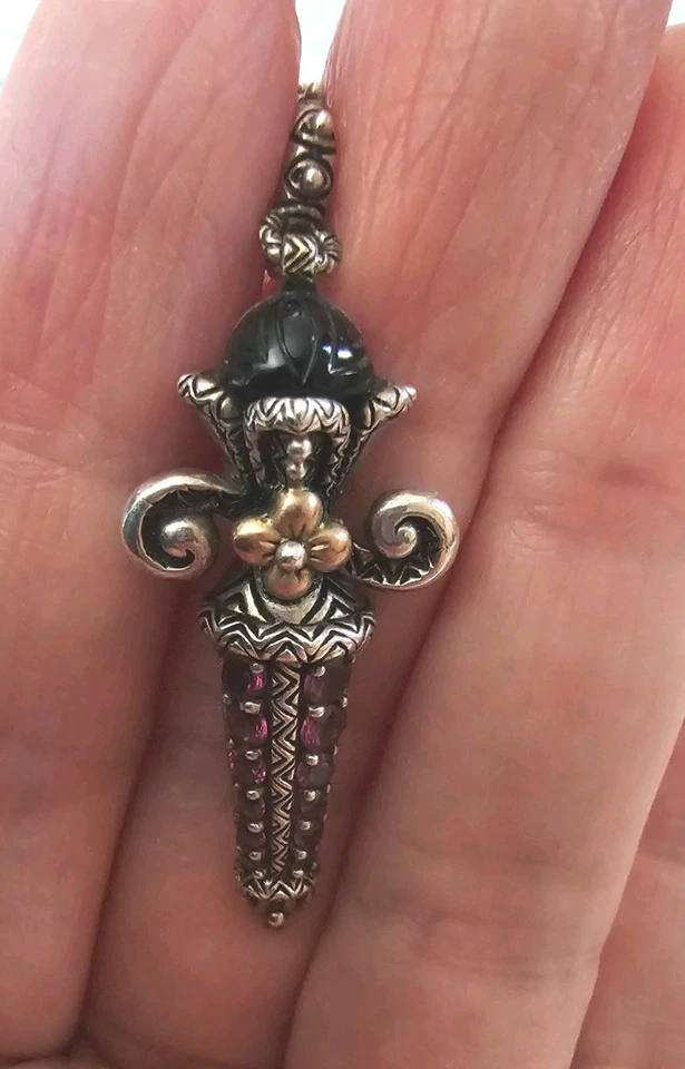 BARBARA BIXBY DAGGER SWORD CHARM FLOWER ENHANCER PENDANT Garnet Onyx Gemstone - Image 3 of 4