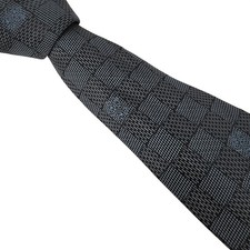 Louis Vuitton Damier Silk Necktie Mens Monogram Grey Silver Checkered Italy