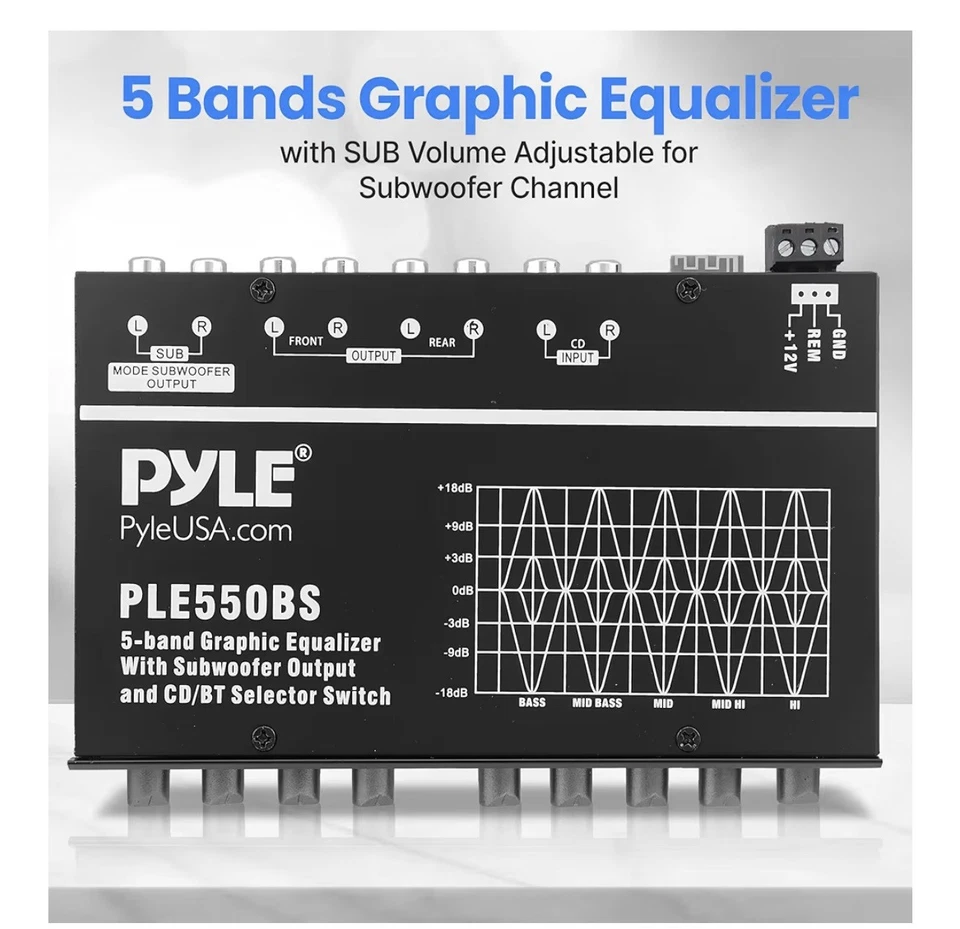 Pyle 5-Band Car 550BS Audio Equalizer – Graphic EQ Bluetooth Wireless Streaming - Image 2 of 4