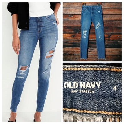 Old Navy Jeans 4 Rockstar High Rise Skinny Ankle Distressed Blue Denim Stretch 